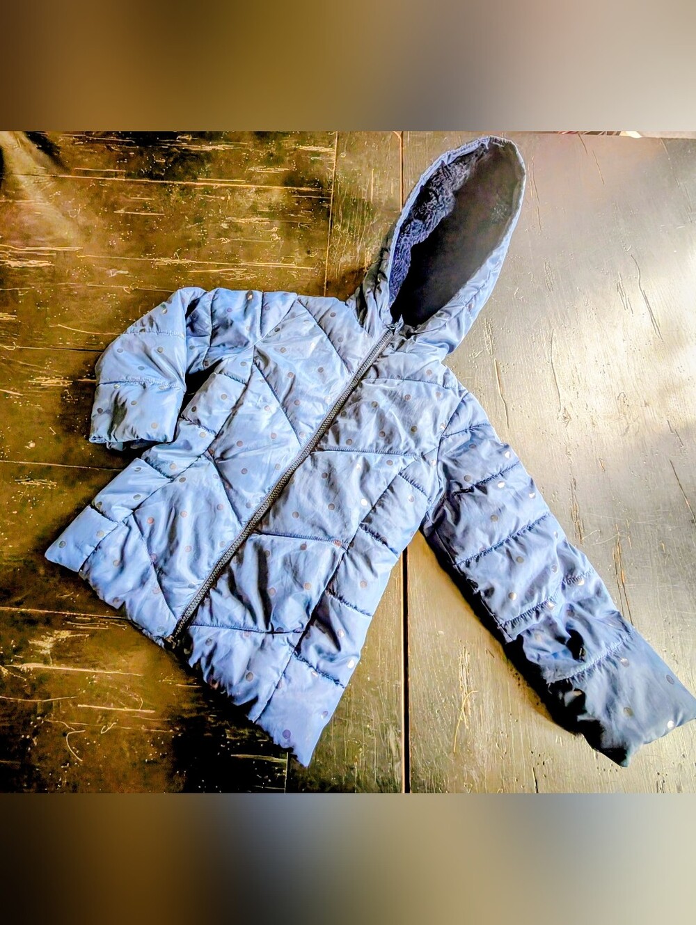 Swiss Tech Kids XS Hooded Blue Polka Dot Puffer Jacket Fleece Winter Outdoor